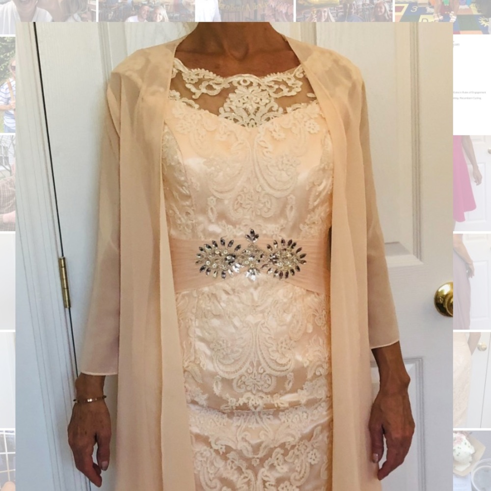 Mother of the Bride sheath/column scoop neckline knee length lace with jacket